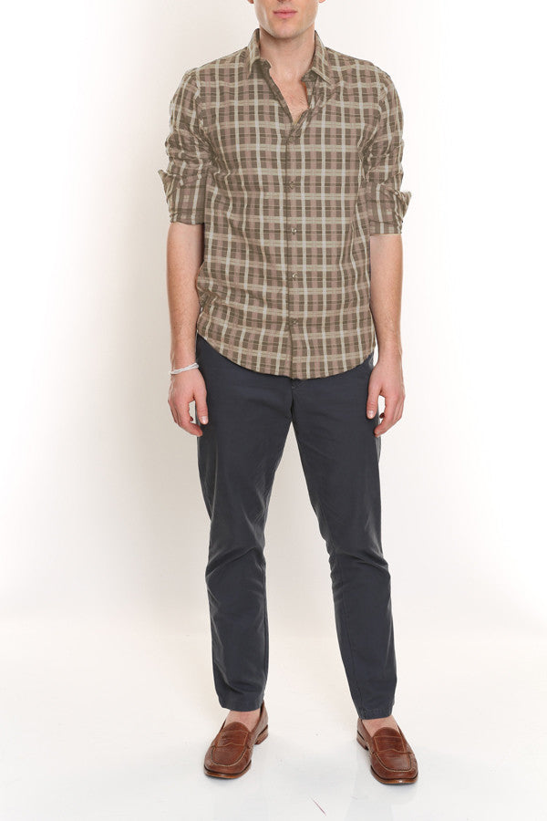 Plaid Cotton Shirt-Khaki-L