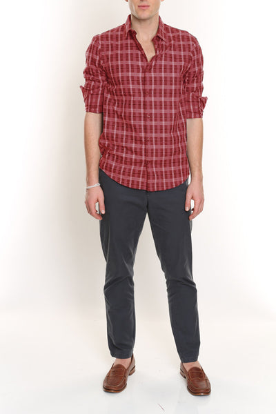 Plaid Cotton Shirt-Red-M